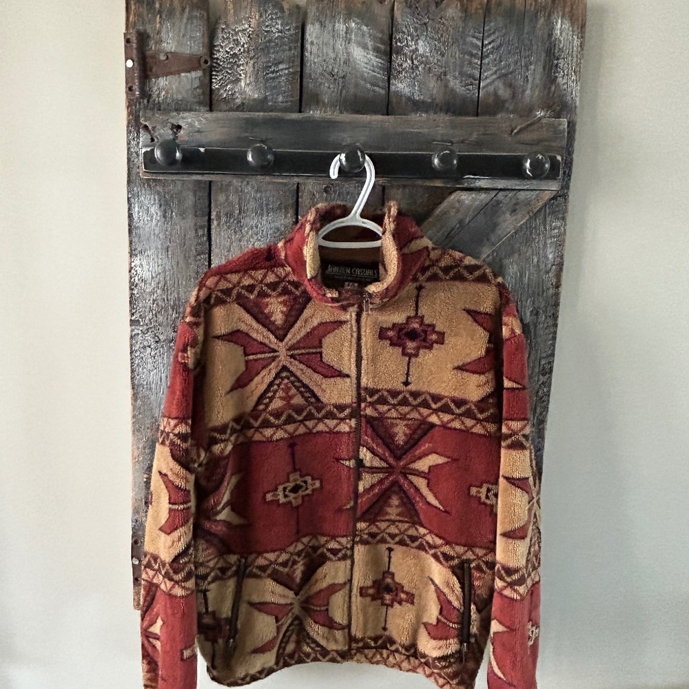 Janzen Casuals Aztec Southwestern Sherpa Full Zipper Sweater - Size Medium